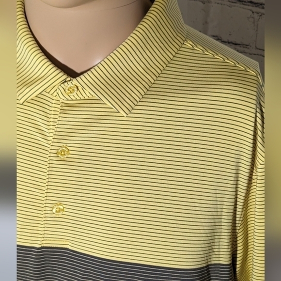 Levelwear Polo Shirt‎ Men's L Stripped Yellow/Black/White Short Sleeve Shirt - Picture 3 of 6